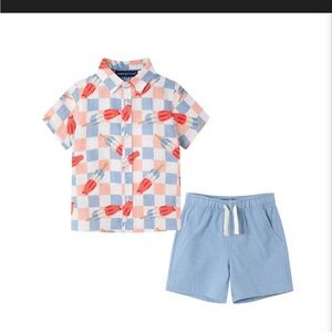 Andy & Evan Popsicle Checkered Shirt with Blue Shorts
